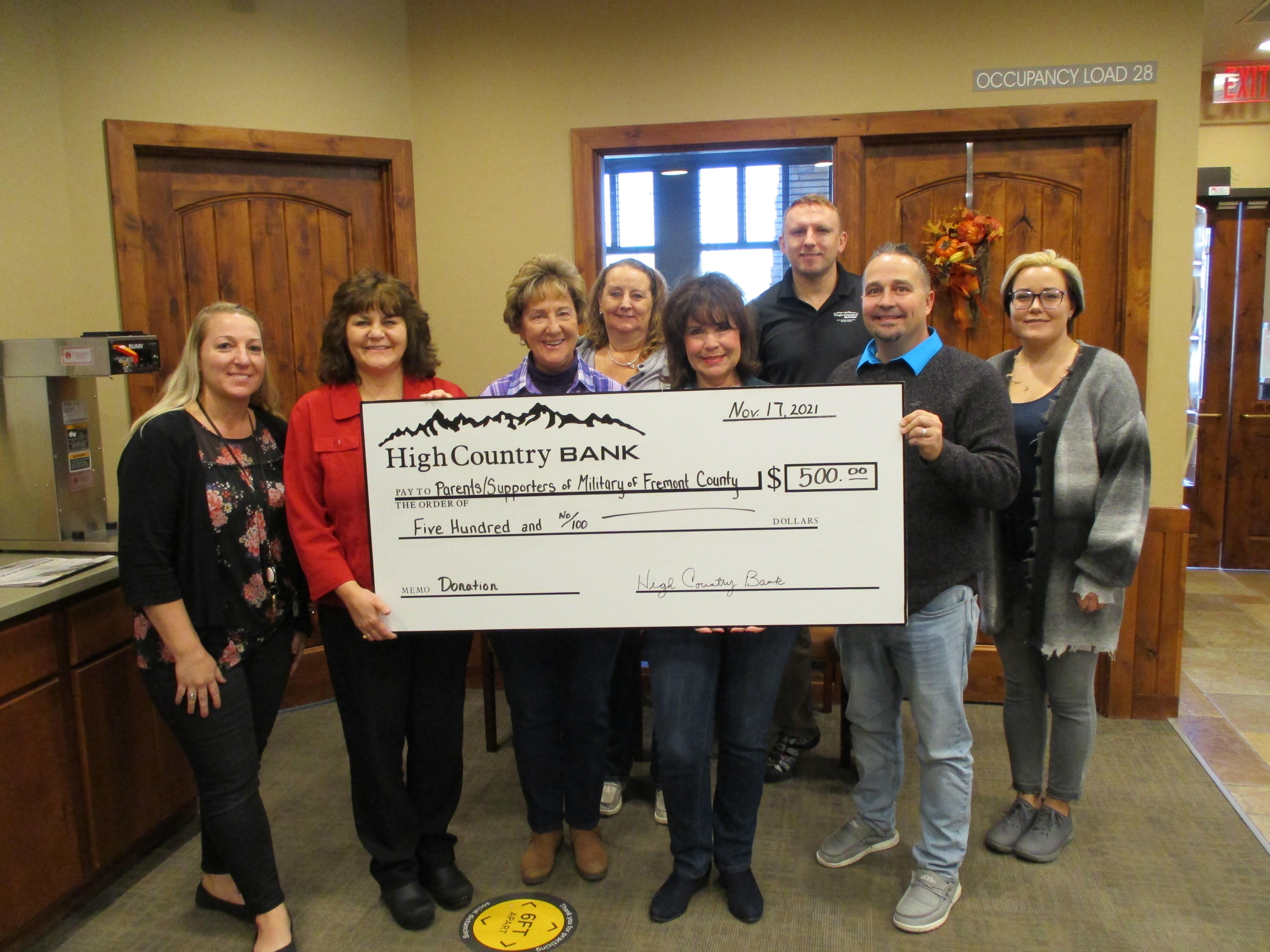 Canon City Branch gives check donation to Parents/Supporters of Military of Fremont County 